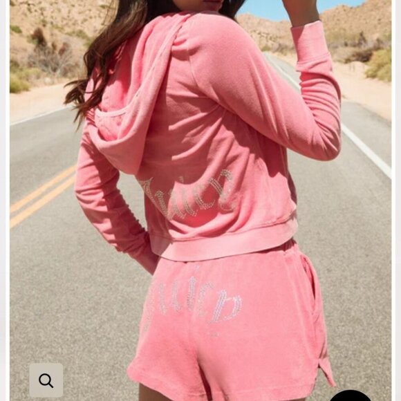 Juicy Couture NWT Big Bling Velour Hoodie Short Lounge Set Pockets Size XL - Picture 3 of 13